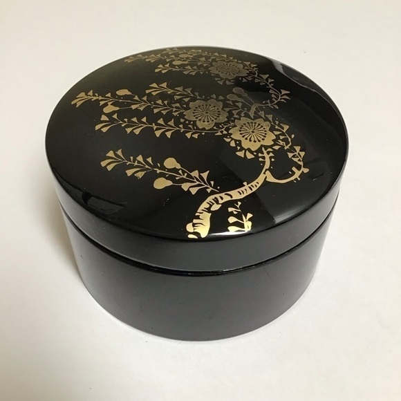 Vintage Japanese Black Lacquerware Box 6 Round Coasters Bamboo Cherry Blossom - Picture 10 of 12